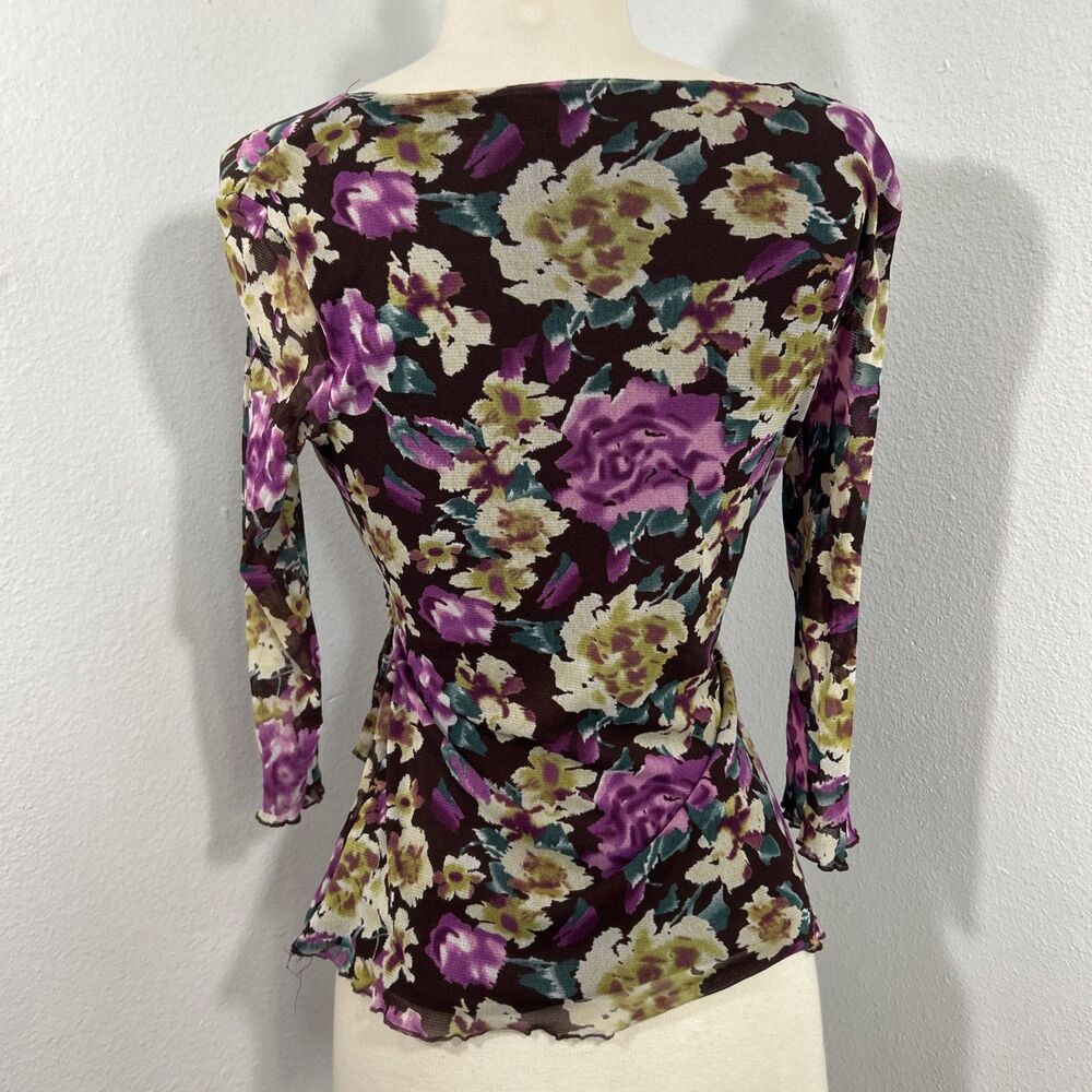 BCBG Maxazria Top Women S Multi‎ Floral Overlay Mesh Fairycoe Grunge Y2K - Picture 3 of 8